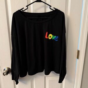 Black Long Sleeve Shirt with Colorful Love Graphic